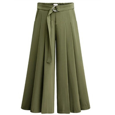 

Summer Womens Middle Waist Pants Elastic Baggy Wide Leg Loose Trousers Plus Size