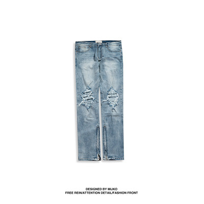 

MIJKO Mens Wear New Autumn Trousers Both Men&Women Can Wear Broken Zipper Bottom Jeans