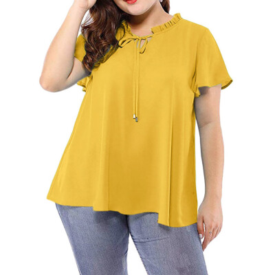 

Starmoon Womens Plus Size Solid Self-tie Neck Ruffle Sleeves Chiffon Blouse Shirt Top