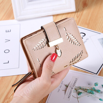 

Fashion Short Wallets For Women Leather Hollow Leaf Purse Money Bags Female Zipper Purse Card Holder Cartera Mujer Wallets