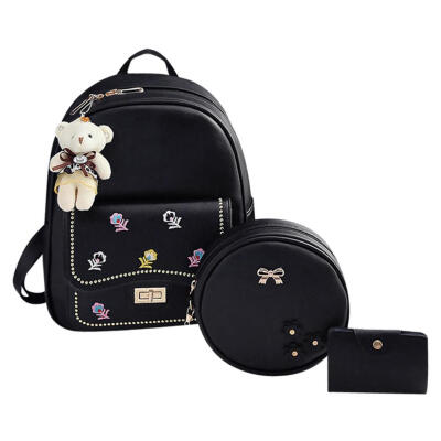 

3pcsSet Women Fashion Embroidered Backpack Crossbody Bag Clutch Key Bag