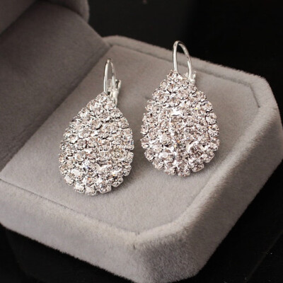 

Womens Fashion Retro Simple Drops of Water with Diamond Gemstone Earrings