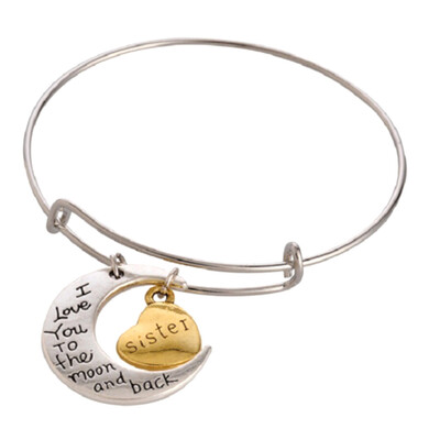 

Moon And Back Bangles For Mom Engraved Letters Women Metal Ethnic Silver Color Moon Star Pendant Bracelet