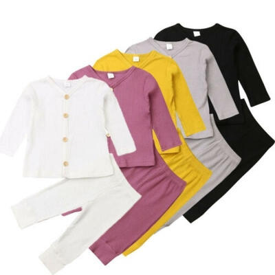 

Unisex Newborn Baby Girl Boy Long Sleeve Button TopsLong Pants Cotton Clothes Outfit Clothes Set
