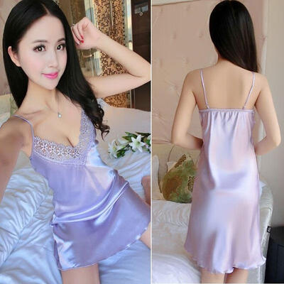 

Women Pajamas Satin Lace Silk Nightwear Braces Nightdress Sleepwear Dress ZM