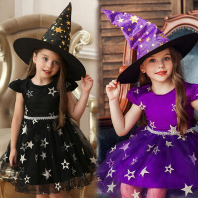 

Girls Swing Dress Kids Xmas Party Dresses Halloween Costume New Dress Hat Set