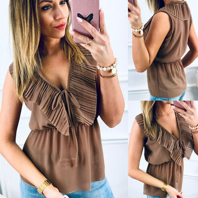

2019 Women Fashion Summer Casual Tank Tops Vest Blouse Sleeveless Falbala T-Shirt