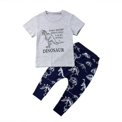 

2Pcs Toddler Kids Baby Boy Tops T-shirt Dinosaur Pants Cotton Outfits Clothes