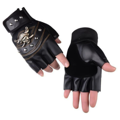 

1 Pair Steampunk Skulls Rivet Leather Fingerless Gloves Men Hip Hop Women&39S Gym Gloves Half Finger