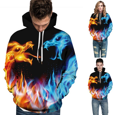 

Toponeto Women Men Couples Print Long Sleeve Hoodie Sweatshirt Pullover Tops