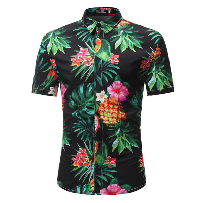 

Men\s Casual Short Sleeve Flower Shirt