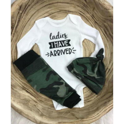 

UK Newborn Infant Baby Boy Casual Tops Romper Camo Pants Hat Outfits Clothes Set