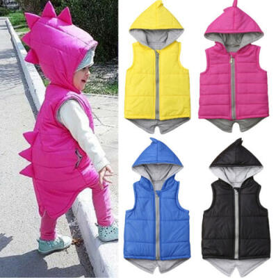 

US Princess Kids Baby Girl Dinosaur Cotton-padded Jacket Waistcoat Coat Outwear