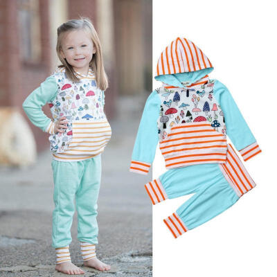

Newborn Kid Baby Boy Girl Clothes Striped Hooded TopsLong Pants 2Pcs Outfit Set