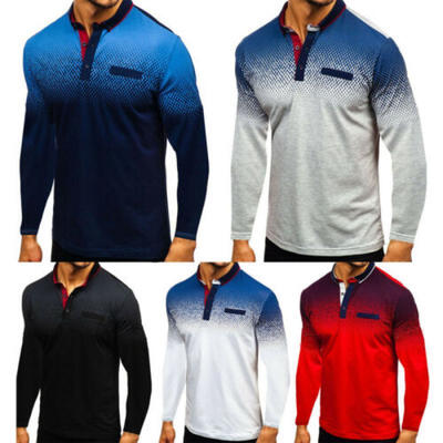 

Autumn Men Crew Neck T-Shirt Gradation Top Tee Long Sleeve Casual Fitness 3XL US