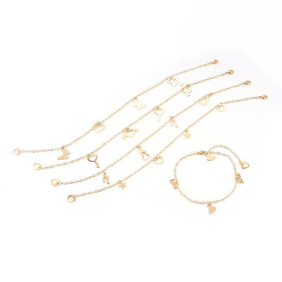 

304 Stainless Steel Charm Anklets Mixed Shapes Golden 9-78"252cm