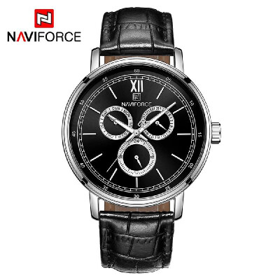 

NAVIFORCE NF3002 Leather Watch Brand Quartz Watches Independent Hour Date Day Window Luminous Business Casual Wrist Watch