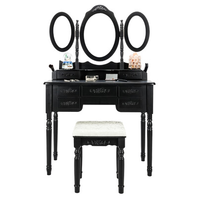

Home Bedroom FCH Foldable Removable 3 Mirrors with 7 Drawers Dressing Table