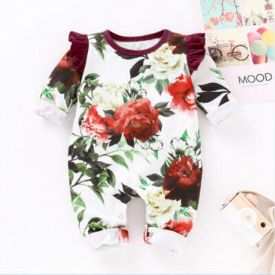 

Newborn Baby Girl Clothes Long Sleeve Flower Romper Jumpsuit Overall Outfit Set