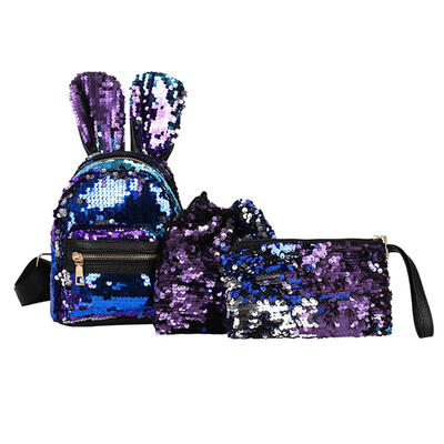 

3pcsSet Women Rabbit Ears Mini Sequins Backpack Party Clutch Shoulder Bags