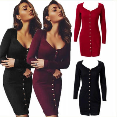 

Women Bandage Long Sleeve Bodycon Mini Dress Evening Cocktail Party V Neck Dress