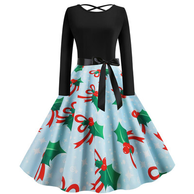 

Tailored Women Vintage Long Sleeve Christmas 1950s Housewife Evening Party Prom Dress