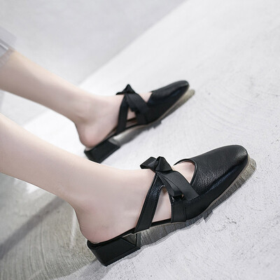 

Baotou half slippers women wear summer Joker square bow white thick slippers with lazy people