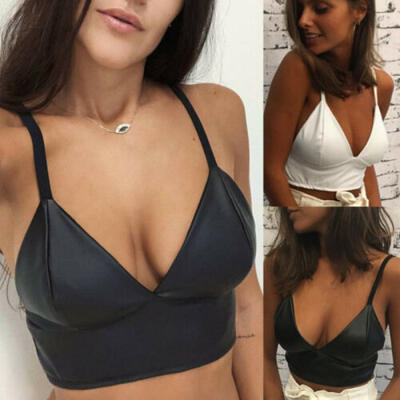 

Women Ladies Vest Crop Top Shirt PU Leather Bralette Bra Bustier Sleeveless Tank