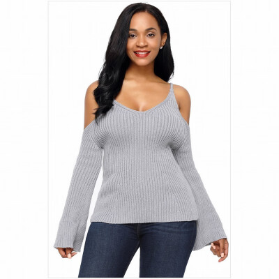 

V-neck long-sleeved off-the-shoulder warm hooded casual knit sweater womens