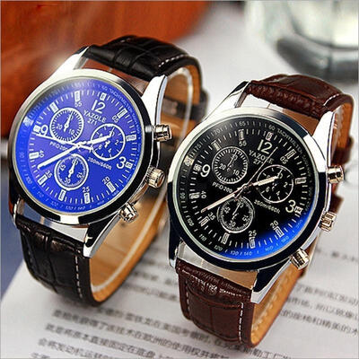 

Luxury Fashion Leather Band Mens Quartz Analog Stainless Steel Watch Watches Black
