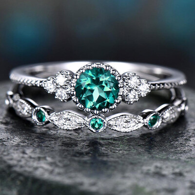 

Luxury Green Blue Stone Crystal Rings For Women Sliver Color Wedding Engagement Rings Jewelry
