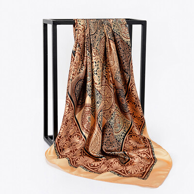 

National style retro blue&white porcelain satin simulation silk large square scarf Ms Lijiang travel shawl FJ136