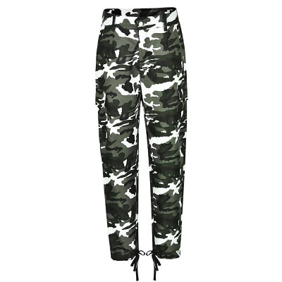 

Fashion Women Long Pants Camouflage Print High Waist Pockets Zip Casual Camo Trousers YellowWhite