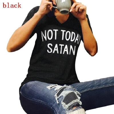 

Spot ebay Amazon wish spring&summer loaded loose NOT TODAY SATAN letter printed short-sleeved shirt Royal