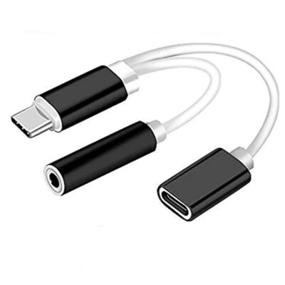 

2 in 1 USB C Type C to 35mm Headphone Audio Aux Jack Charge Adapter Cable