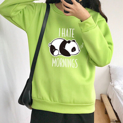 

Women Simple Autumn Warm Plus Velvet Sweatshirts Long Sleeve Cute Cartoon Print Casual Loose Round Collar Sweatshirts