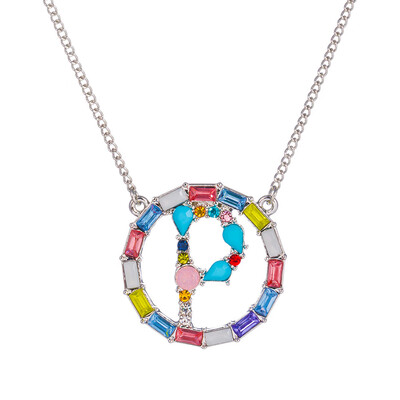 

Letter Fashion Multi-color Zircon Charm Circle Pendant Necklace Necklaces Birthday Jewelry Christmas Gifts