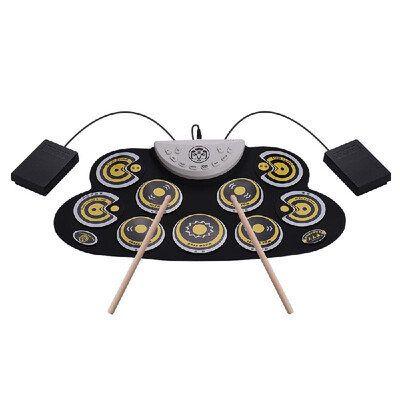 

Portable Silicone Drum Pad Electronic Roll Up Drum Set with Drum Sticks Foot Pedals Cartoon Design Digital Drum for Kids Beginne