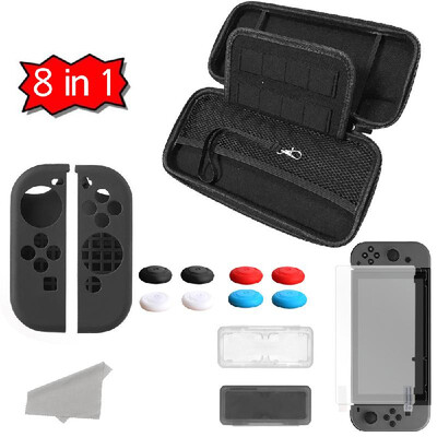 

8 in 1 Carbon Fibre Protective Case Cover Storage Shell Pouch Protector Waterproof Gamepad Case for Nintendo Switch NS NX Black