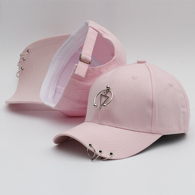 

New Cap Female Korean Chaopai Joker Student Stars with Spring&Summer Street Iron Ring Hip Hop Baseball Cap Male