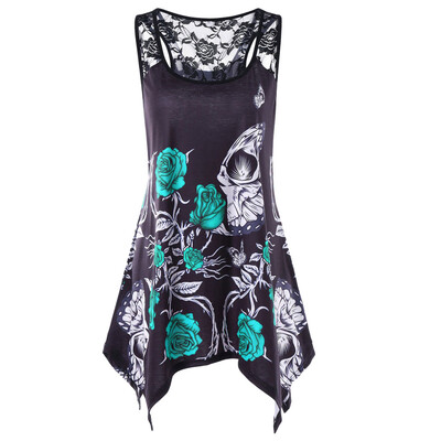 

Starmoon Fashion Women Casual O-Neck Sleeveless Asymmetric Print Lace Camis Vest Top Tee