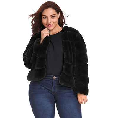 

Women Plus Size Faux Fur Coat Jacket Long Sleeves V Neck Warm Winter Solid Furry Casual Overcoat Outwear