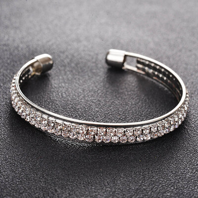 

Gold Silver Inlaid Rhinestone 2 Rows Open Bracelet Unisex Pair Hand Bracelet Fashion Jewellery Hot Gift