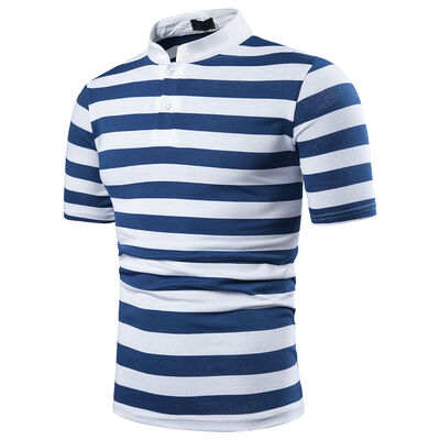 

Mens Short Sleeve Summer Stripe Collar Shirts Casual Slim Fit Dress Shirt Top