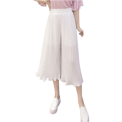 

Fashion Womens High Waist Casual Stretch Pants Wide Leg Solid Pleated Trousers
