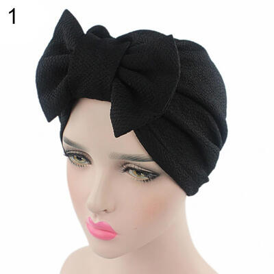 

Women Stretchy Turban Cancer Chemo Cap Bowknot Pleated Headwrap Hair Hjab Hat