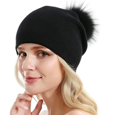 

Gobestart Women Knitting Wool Hemming Warm Beanie Winter Cashmere Hairball Pom Pom Hat Cap