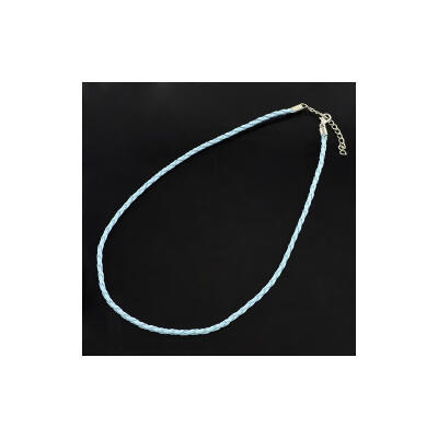 

Trendy Braided Imitation Leather Necklace Making with Iron End Chains&Lobster Claw Clasps Platinum Metal Color LightSkyBlue