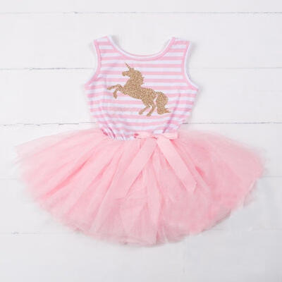 

Lovely Girl Infant Baby Striped Tulle Tutu Unicorn Dress Summer Party Princess Dress