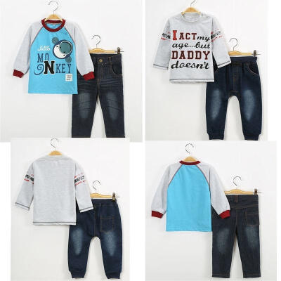 

Baby Boy Kid Denim Jeans Pants&Long Sleeve T-shirt Tops Blouse Set Outfit